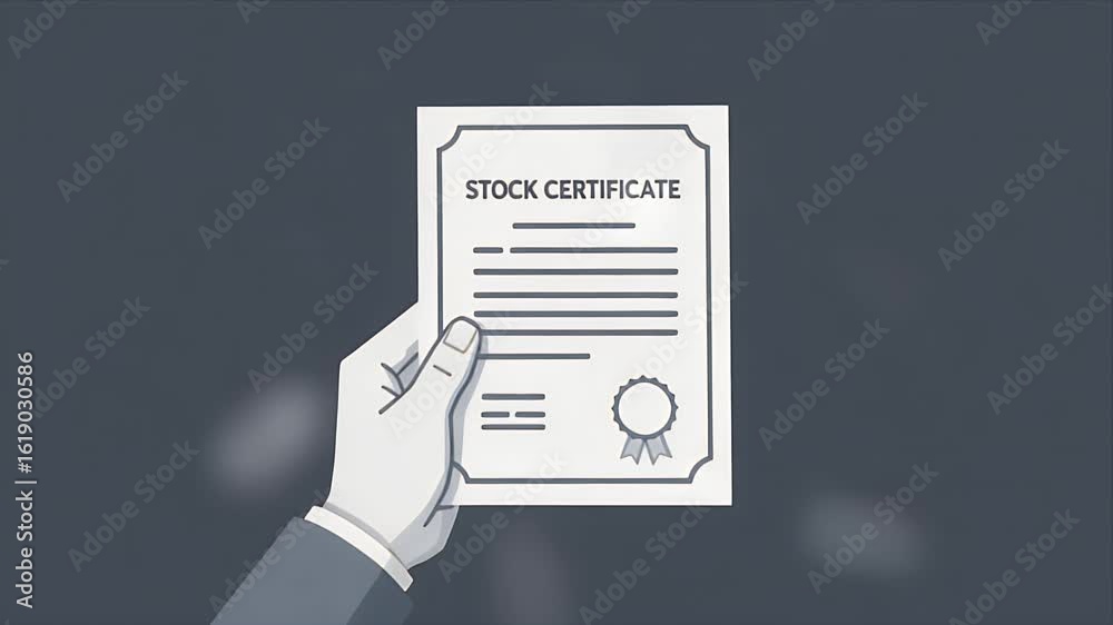 Hand Holding Stock Certificate with Animated Bokeh Background for Financial Investment