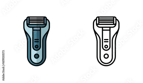 Electric Razor Illustration Depicting a Blue Shaver and Black Outline Variant