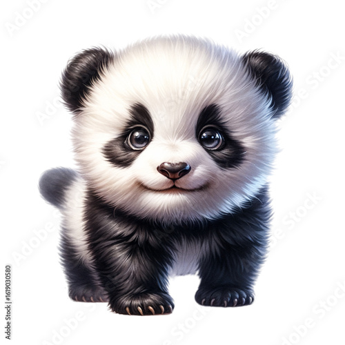 Playful Panda Cub: A close-up, digital rendering of a cuddly panda cub in a friendly pose, the image conveys warmth, adorableness, and the essence of wildlife.