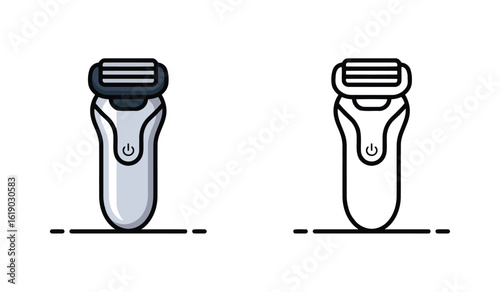 Electric Razor Illustration Set with Full Color and Line Art Versions