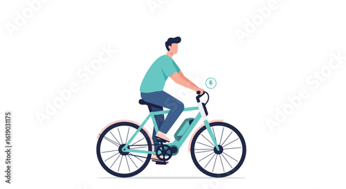 Man riding electric bicycle in flat style