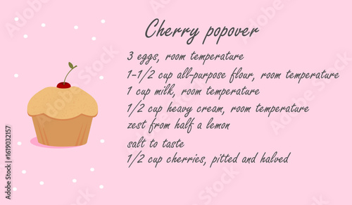 Cherry popover recipe. Vector illustration