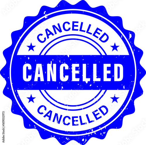 Blue cancelled word grunge round rubber seal stamp