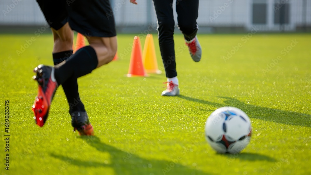 Fototapeta premium Intense Soccer Training Session - Focused Athletes in Motion