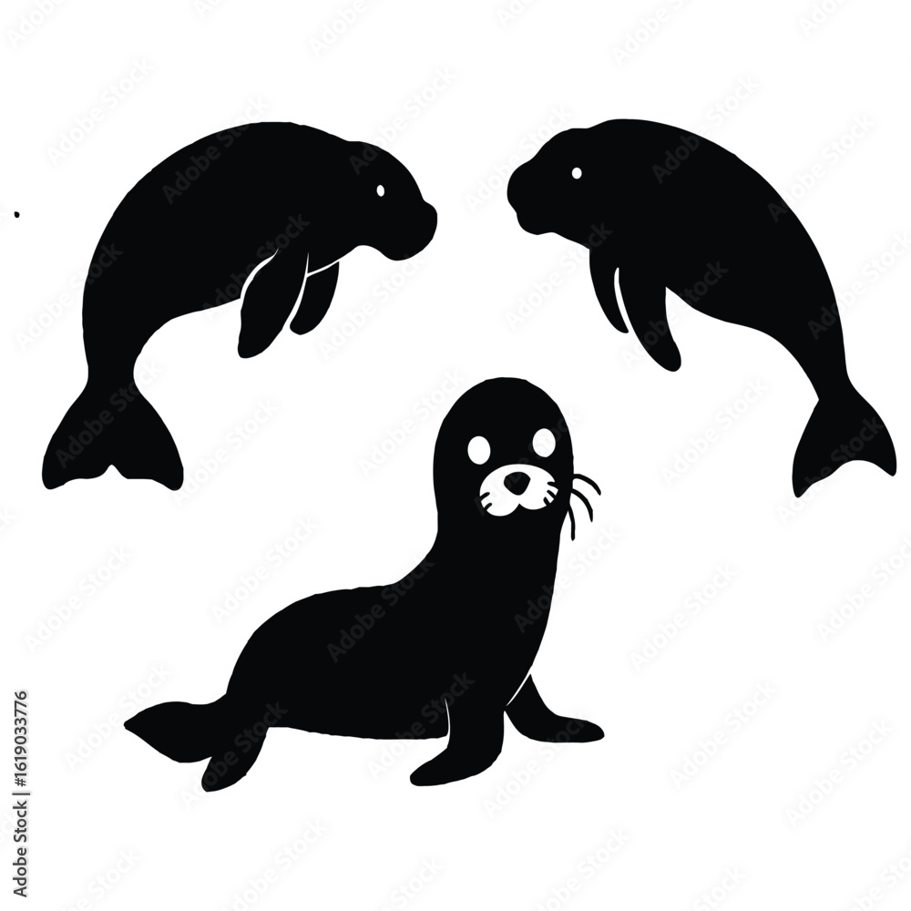 Naklejka premium Seals Silhouette Illustration 