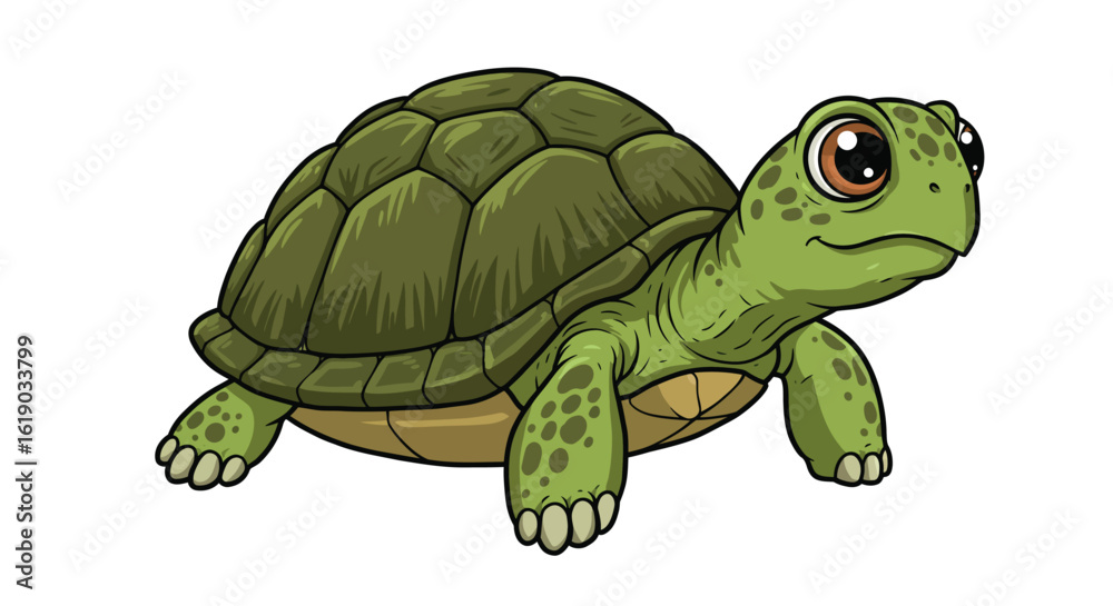 Fototapeta premium Adorable cartoon turtle with big eyes on white background