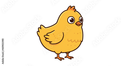 Cute cartoon yellow chick on white background