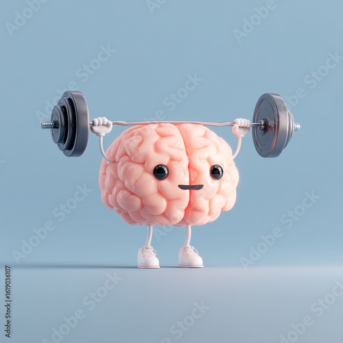 Cartoon Brain Lifting Weight