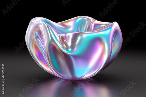 Iridescent Fluid-Form Object on Reflective Surface