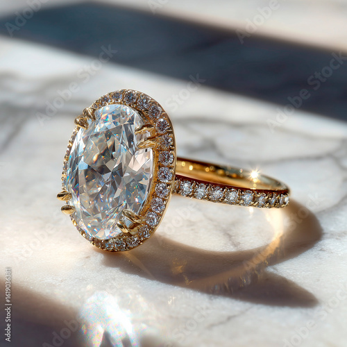 Oval Diamond Ring on Marble
