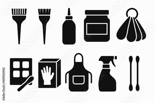 Beauty and salon silhouette icon set. hairdressing, spa, cosmetics, stylists collection