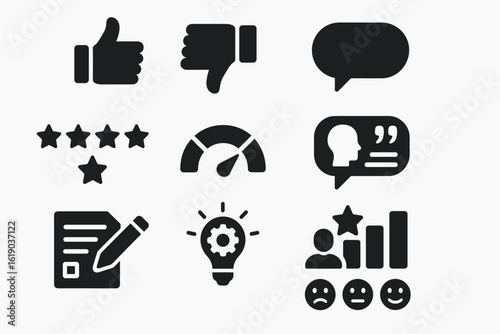 Communication and feedback icon set. solid style social interaction icons collection