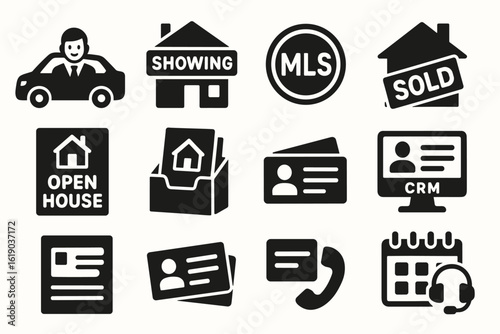 Real estate solid icon set for property, sales, management, and crm