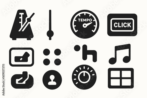 Music, metronome solid icon set. tempo, rhythm, sound icons solid collection