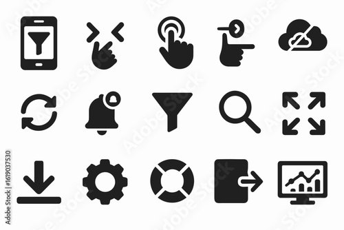 User interface solid icon set. essential controls for apps and websites
