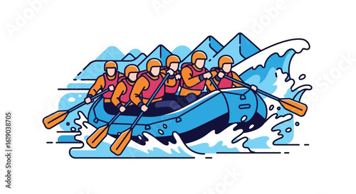 Rafting Adventure with Team Rowing through Rapids
