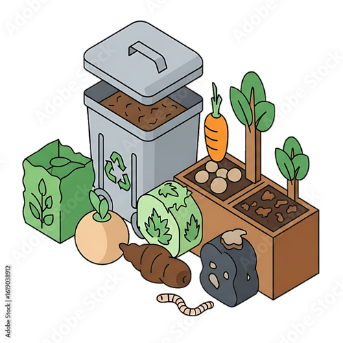 Composting process with food and organic waste.
