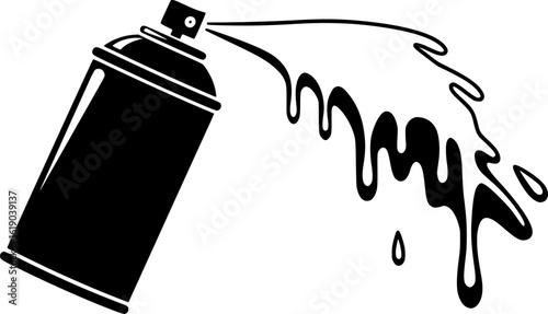 Black spray can with white paint dripping creates a striking, artistic contrast vector