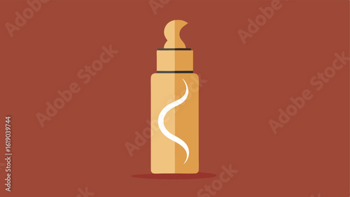 Elegant Serum Bottle A sleek transparent rollon bottle with a curved design showcasing a golden liquid inside labeled with a minimalist icon of a cell to represent exosomes.