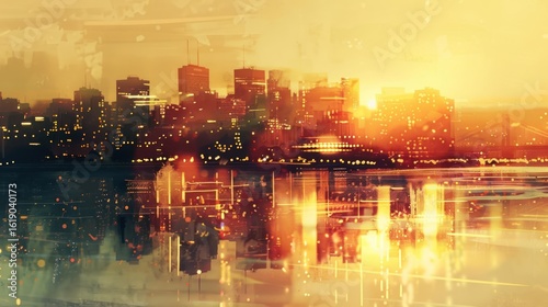 Cityscape sunset reflection
