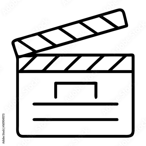 Clapperboard icon in simple outline style on transparent background  