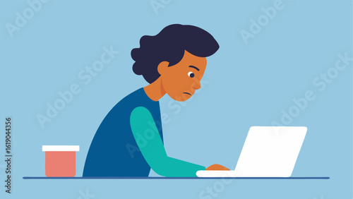 Concentrated Posture A side profile of an individual sitting at a desk leaning forward eagerly. Their eyebrows are dramatically arched and their lips are pursed in a tight line.
