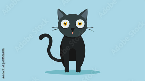 Caught Off Guard A sleek minimalist cat with bright eyes that sparkle with shock. The paws are raised in a gesture of astonishment and the body is slightly recoiled as if the cat