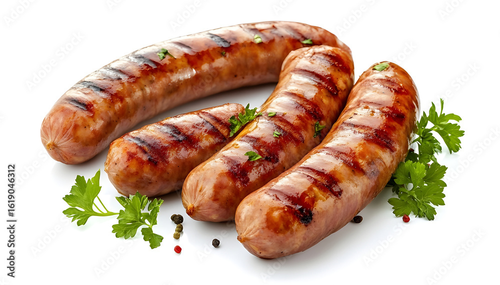 Fried sausage isolated on white background ready to eat