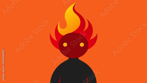 Abstract Silhouette A minimalist silhouette of a character with a smooth featureless face. The top of the head is a vibrant gradient of reds oranges and yellows resembling