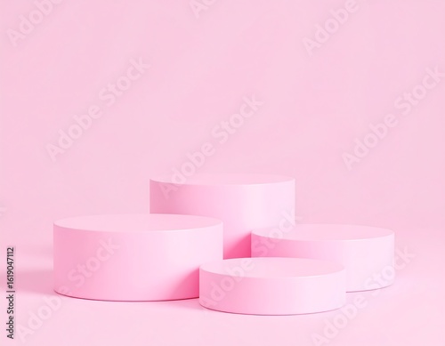 Three pink cylinders on a pink background