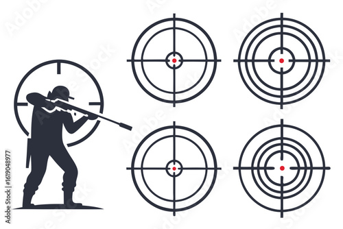 Silhouette of a soldier aiming a rifle with several targets in the background illustration image created with generated ai