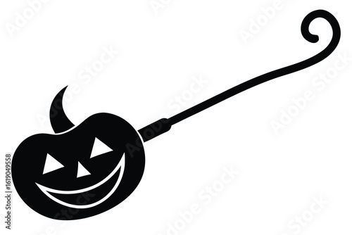 pumpkin swirl grin broomstick vector icon