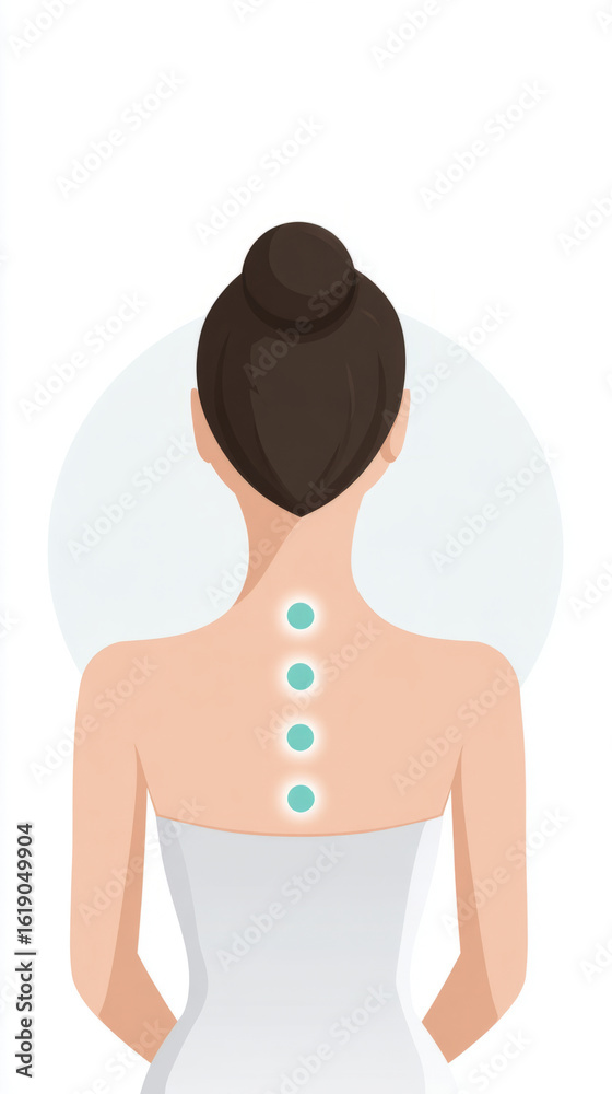 Fototapeta premium Female back acupuncture points illustration, asian, young adult, relaxation