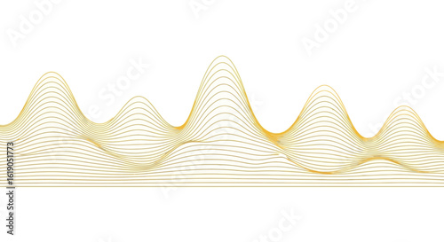 Abstract golden wave lines on a white background. Modern digital illustration of a soundwave or data frequency.
