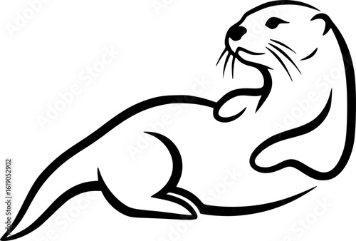 otter silhouette line art vector illustration with a white background