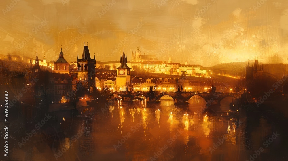 Obraz premium Cityscape golden evening view