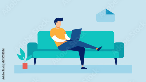 Airborne Couch Illustrate a modern minimalist couch floating in the center of a living room. The couch is designed with sleek lines and soft cushions gently hovering above a soft