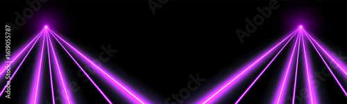 Pink laser beams, concert or nightclub spotlights light effect. Lasers in motion, abstract perspective background. Vector illustration.
