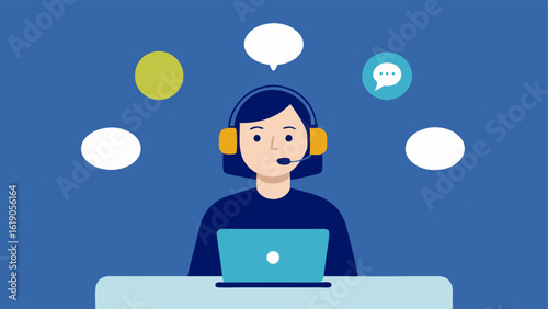 Focus and Clarity A person sitting at a desk with the headset on eyes closed and a transparent overlay showing clear thoughts as bright bubbles or symbols floating above their