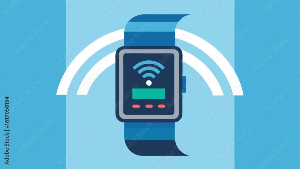 Biometric Scanner A curved device resembling a hightech watch depicted as it scans a fingertip to analyze health markers