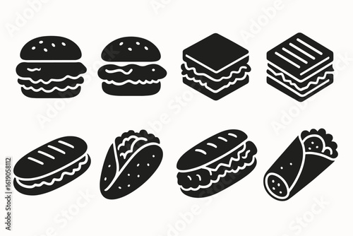 Food icon set. delicious solid collection for fast food, snacks, and cuisine lovers