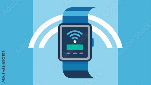 Biometric Scanner A curved device resembling a hightech watch depicted as it scans a fingertip to analyze health markers