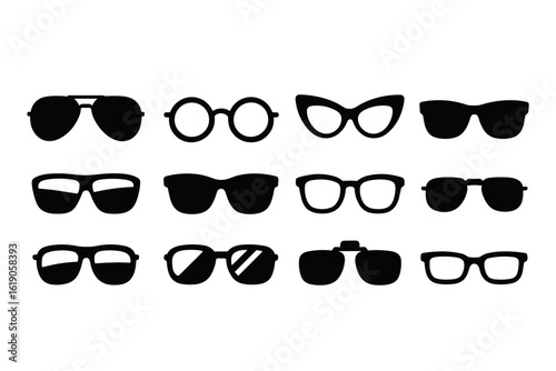 Sunglasses silhouette icon set. eyewear, fashion, accessories silhouette collection