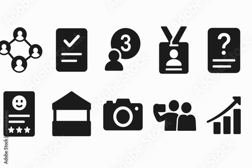 Teamwork, business, and communication solid icon set for workflow solutions