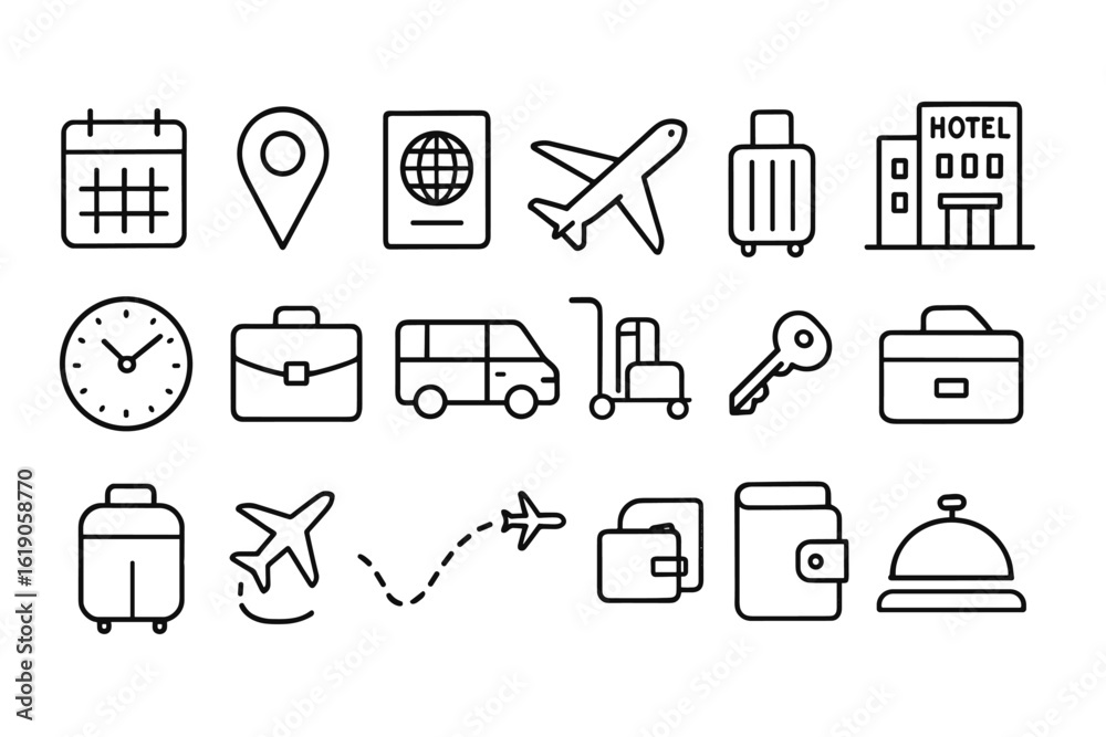 Fototapeta premium Travel and tourism line icon set. simplified vacation planning line icon collection