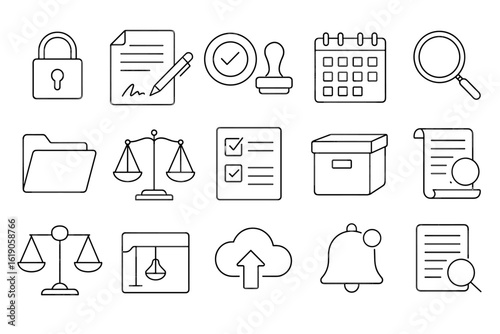 Office, organization line icon set: task management, productivity essentials icons collection