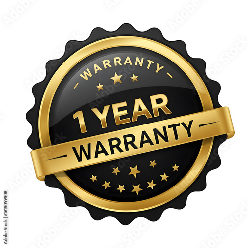 One year warranty gold seal badge design