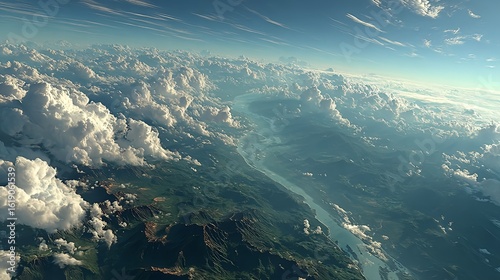 An image of an aerial view looking straight down on the Earth with wispy clouds blurring the clarity of the ground.