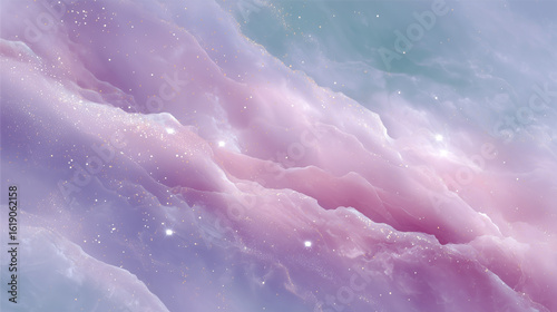 Ethereal swirling cloudscape with shades of pink and lavender in a celestial expanse at twilight