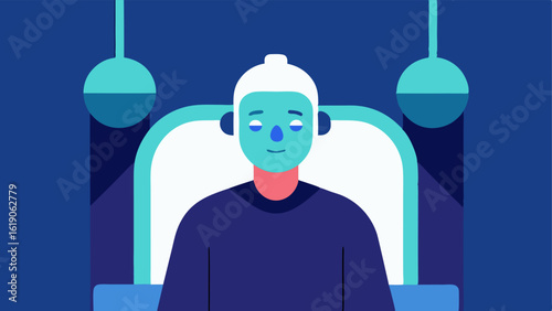 Face Mask Application A person wearing a skin rejuvenation mask infused with LED lights with a peaceful expression while seated in a treatment chair.